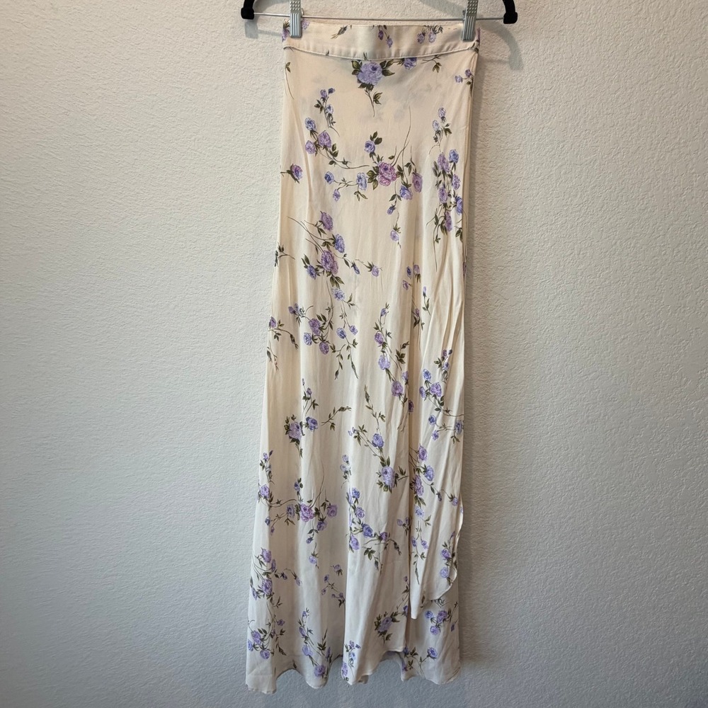 Flynn Skye Floral Maxi Skirt Purple Rose Cream High Waisted Size S NWT USA Made